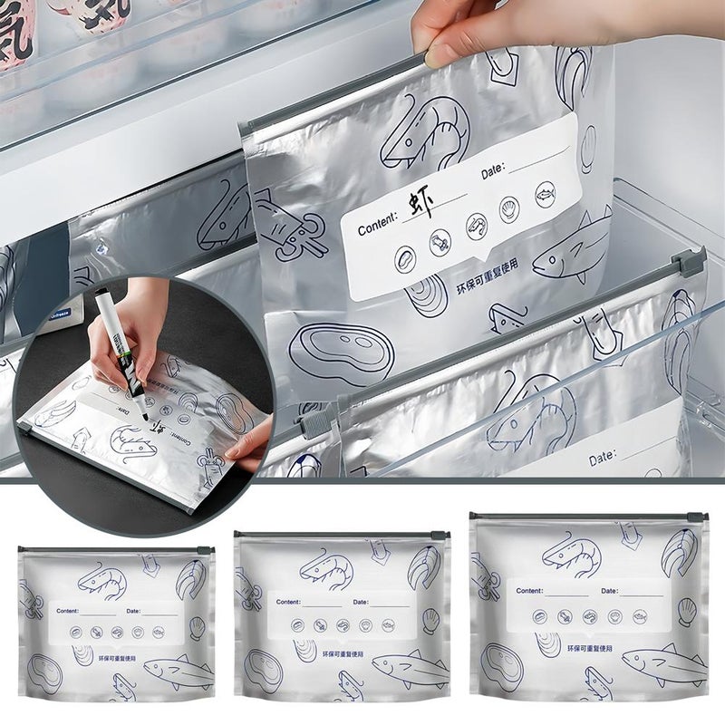 30pcs Reusable Aluminum Foil Sealable Storage Bags, Thicken Stand Up Foil Sealable Bags with Label and Zip Lock, Aluminum Foils Bag10 for Food, Vegetable Fruit Meat - Image 2